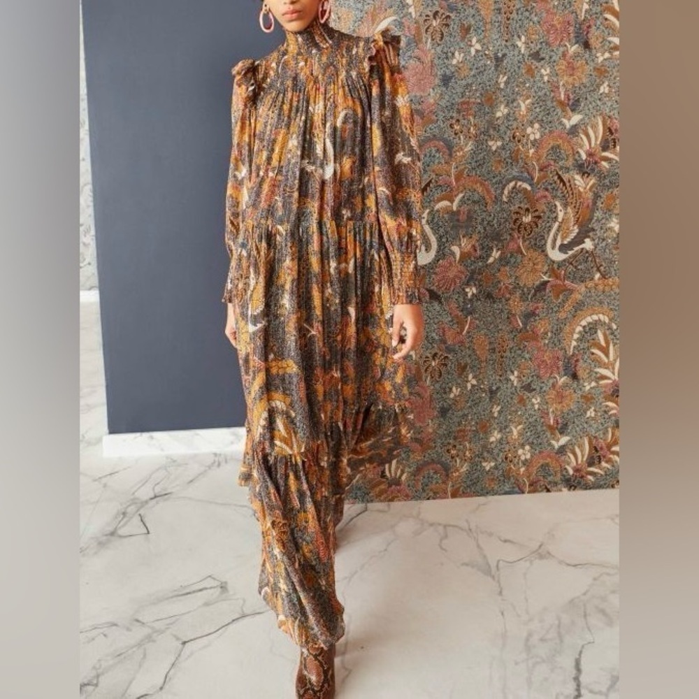 Ulla Johnson Constantine Metallic Bobo Floral Ruffle Maxi Dress High Neck 2 - Picture 12 of 12